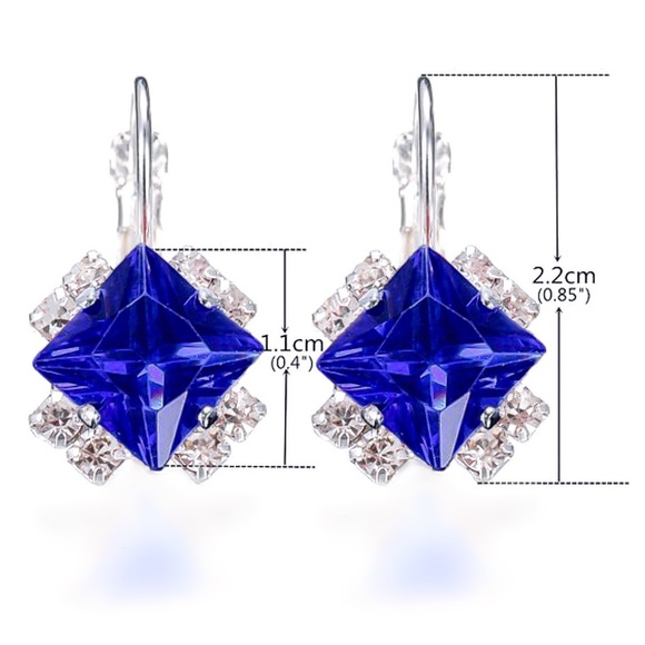 Silver Blue & Clear Crystal Lever Back Earrings - Picture 8 of 8